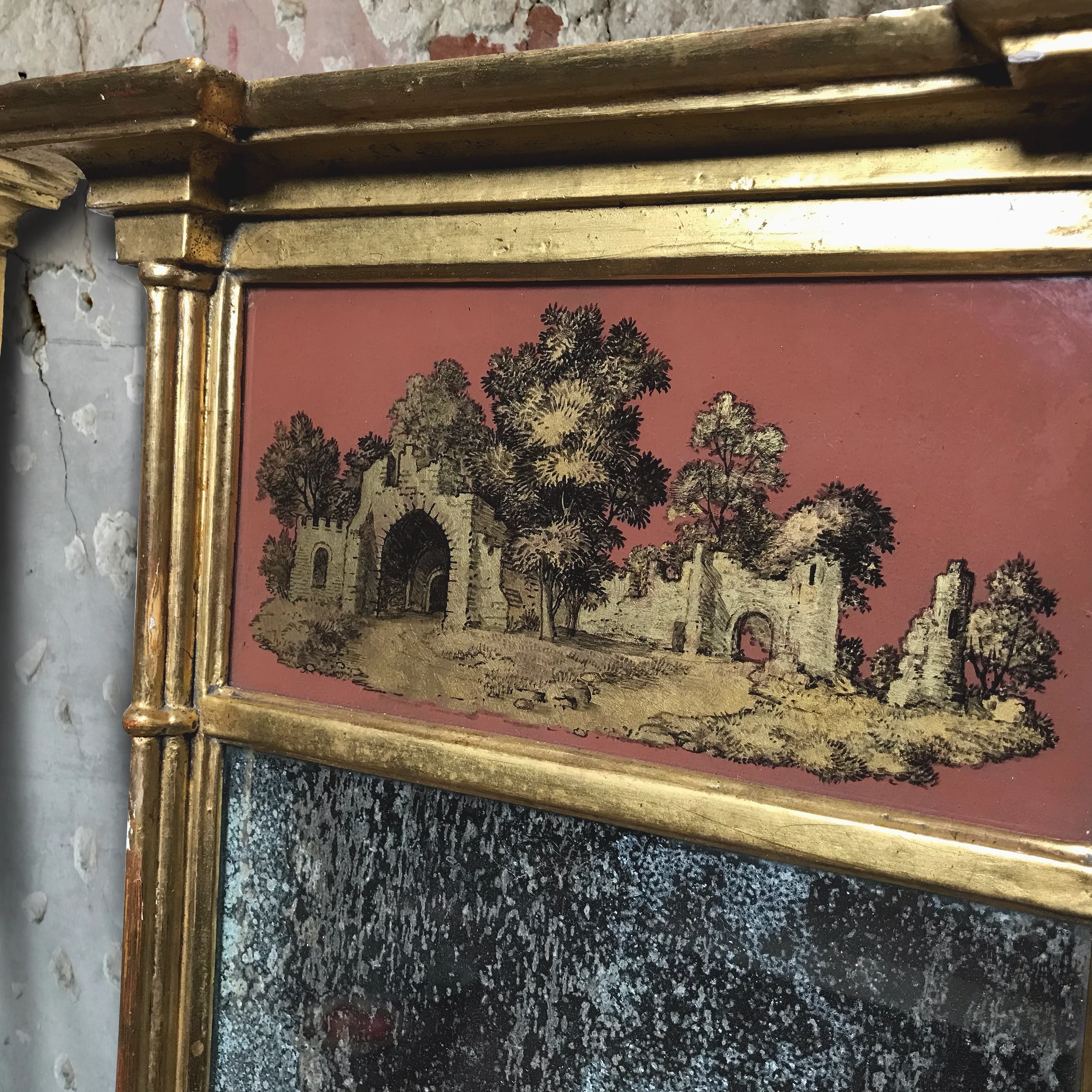 Pair of Regency Pier Glass Mirrors depicting Cistercian Abbeys Whalley & Sawley - Image 2