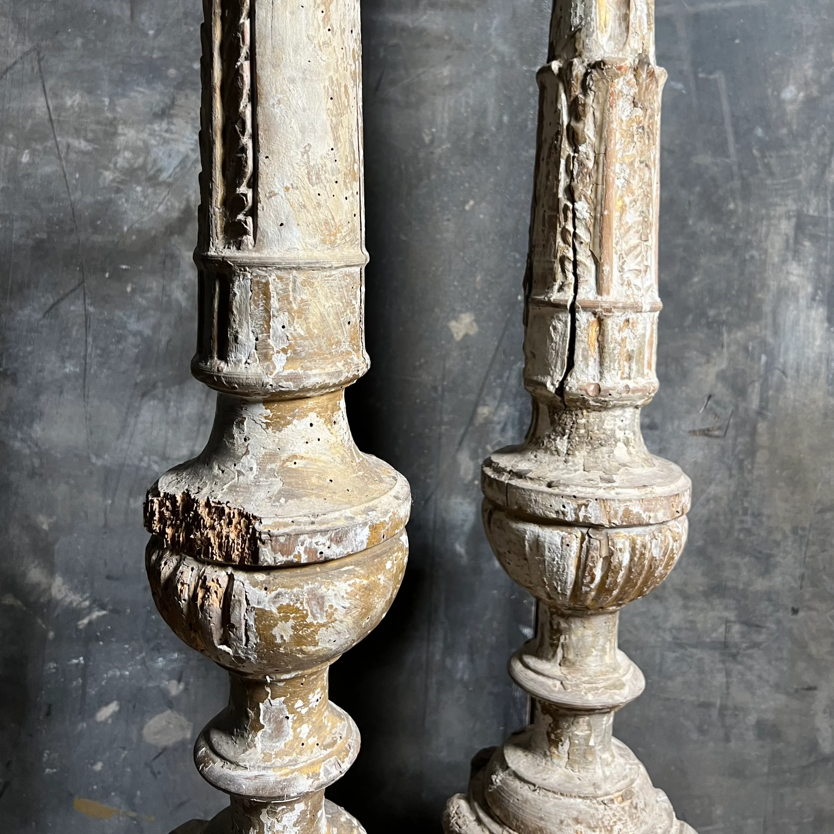 Pair of Tall Carved Painted Italian Altar Candlesticks Late 17th/Early 18th Century - Image 14