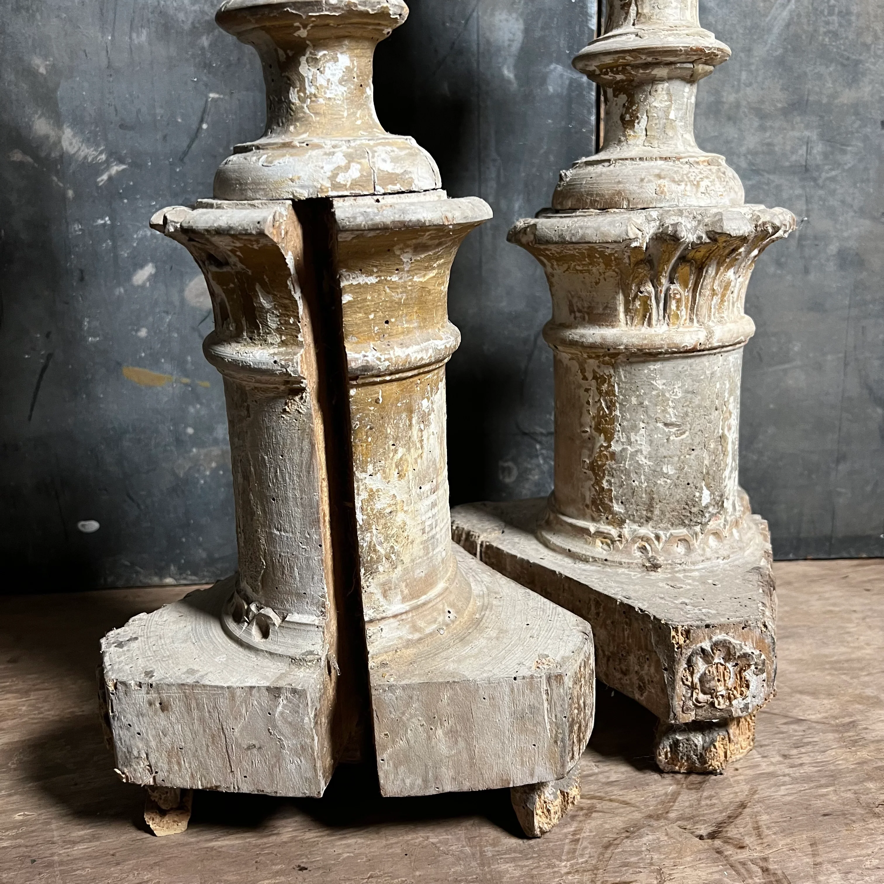 Pair of Tall Carved Painted Italian Altar Candlesticks Late 17th/Early 18th Century - Image 15