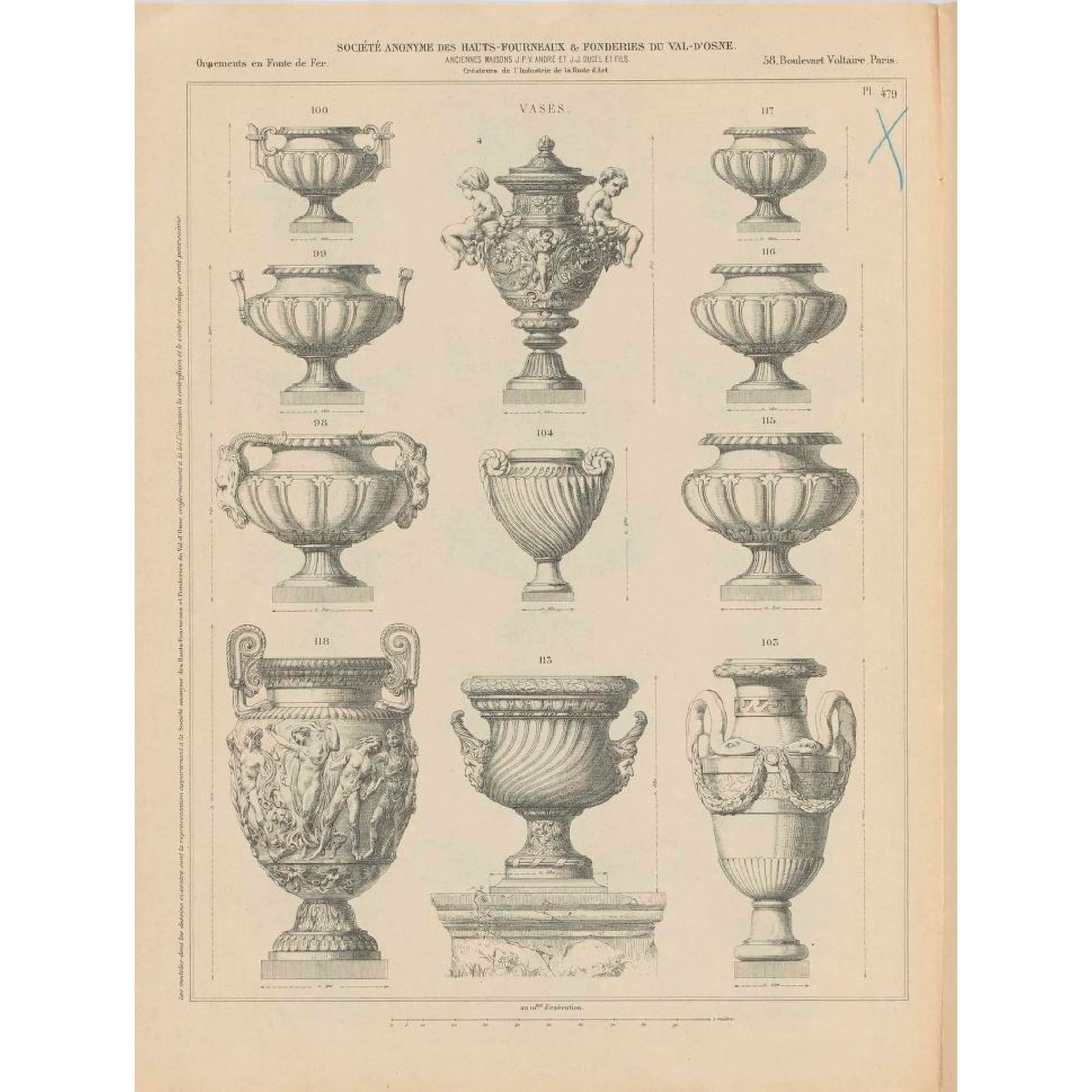 Rare Pair of Val d’Osne Satyr Vases/Urns No.98 - Image 17