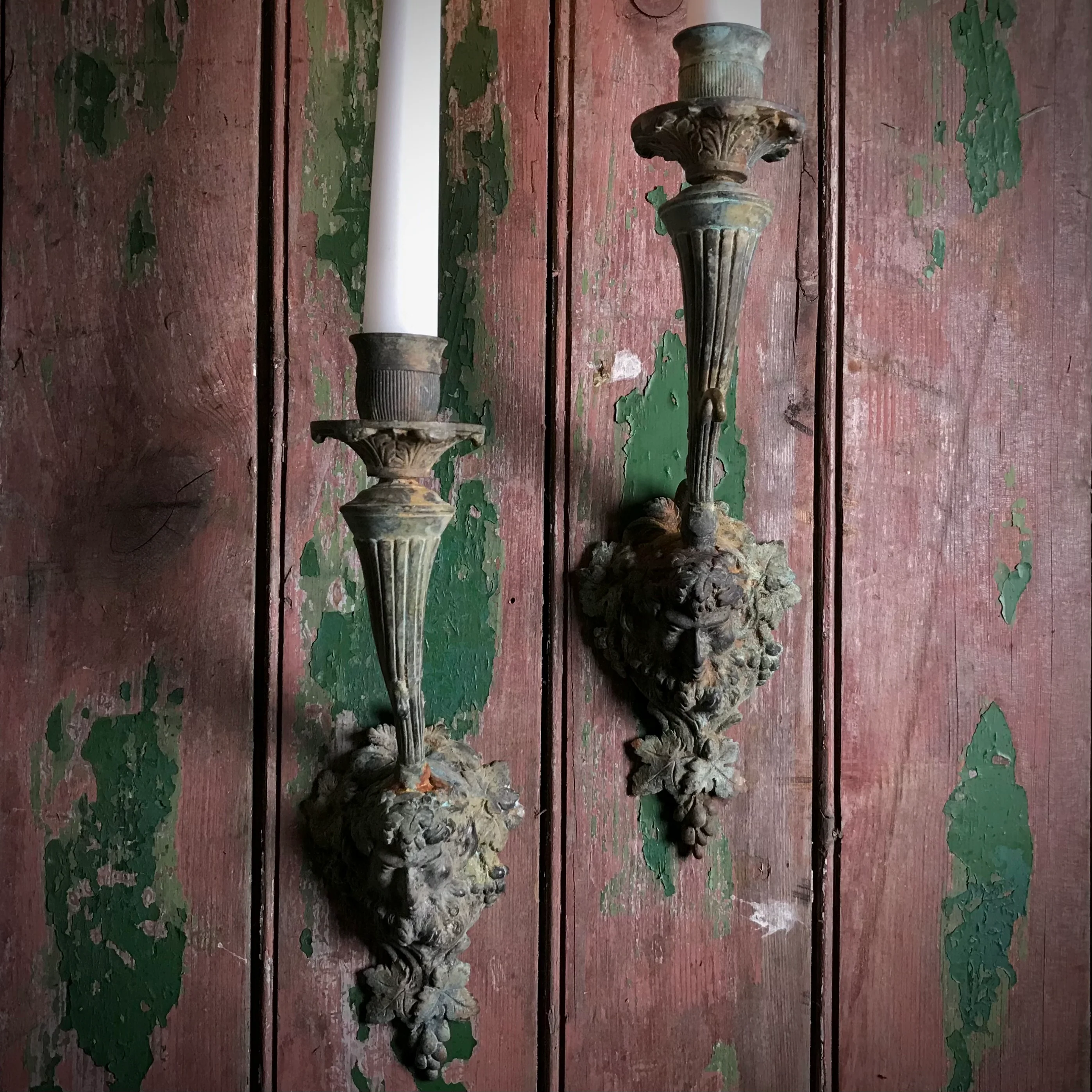 Pair of Verdigris Bacchus Wall Sconces - Image 2