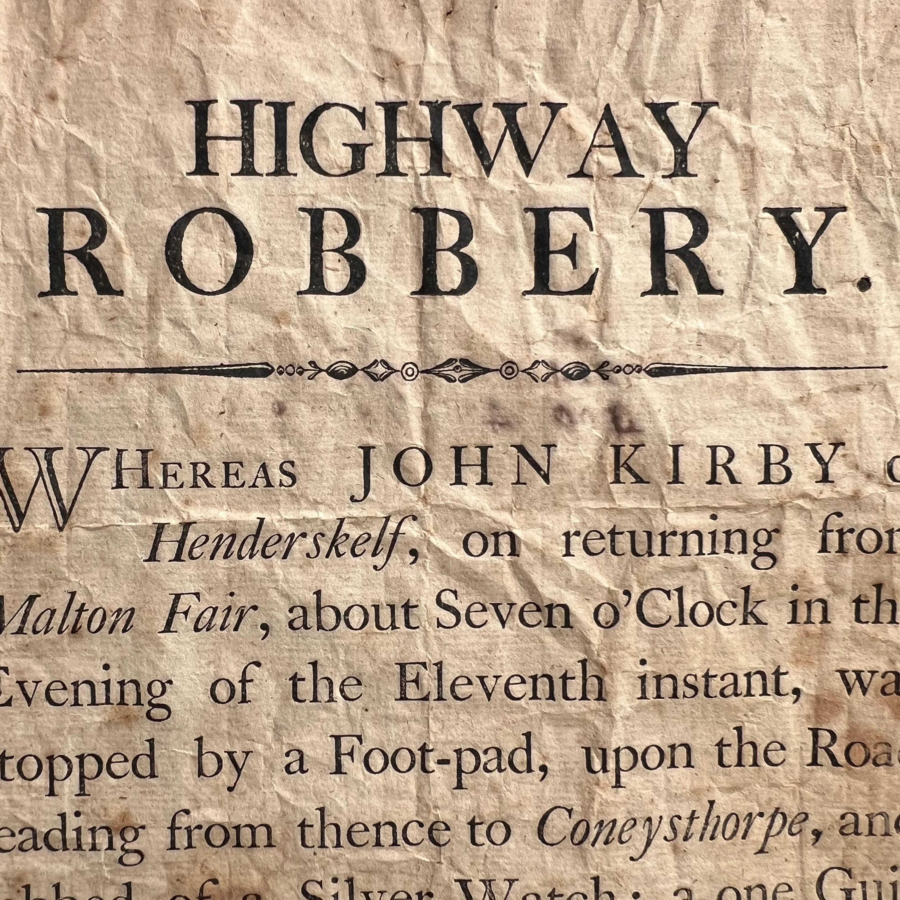 Regency “Highway Robbery” Castle Howard ‘Henderskelf’ Broadside Poster d.1809 - Image 4