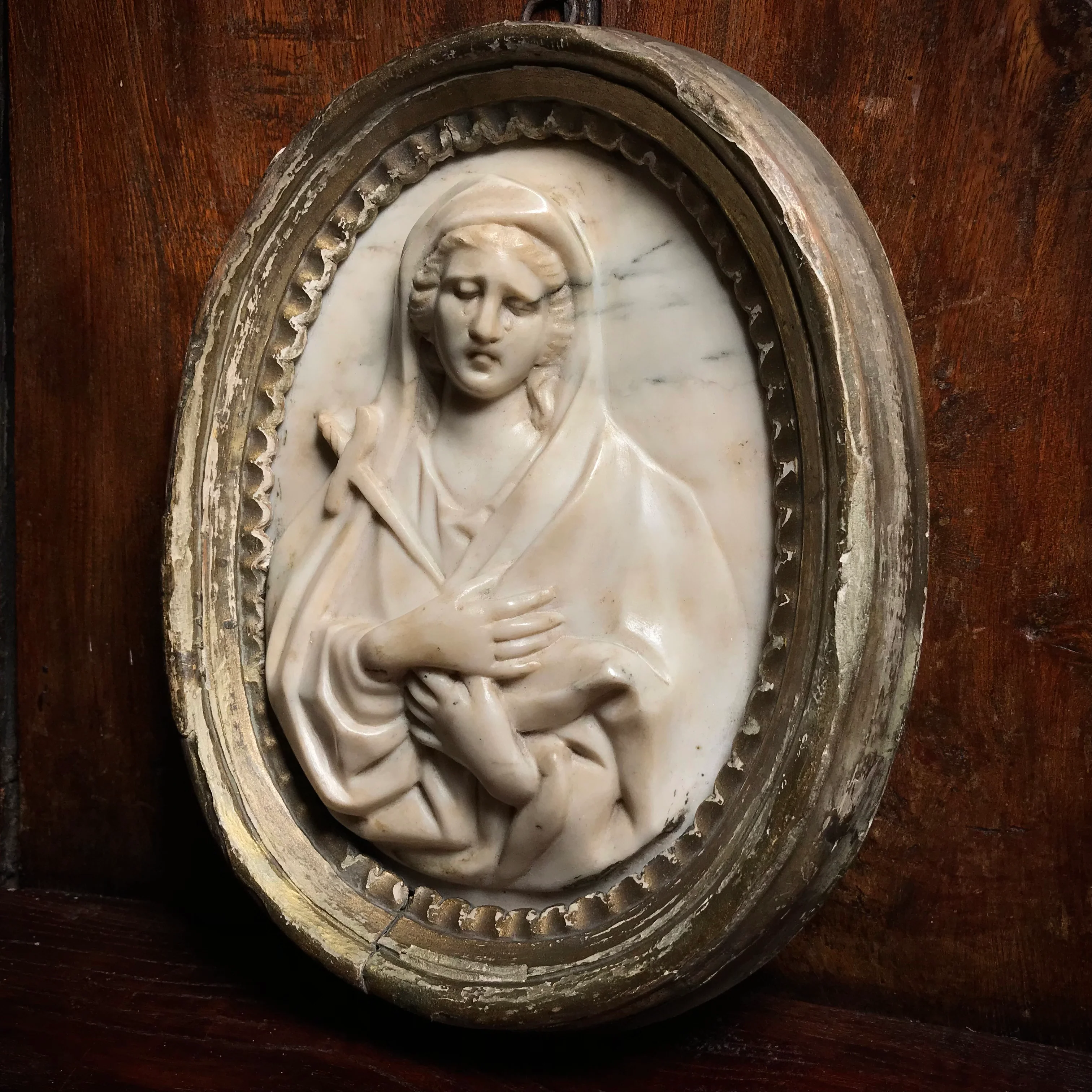Roman School Marble Virgin Mary Roundel c.1700 - Image 4