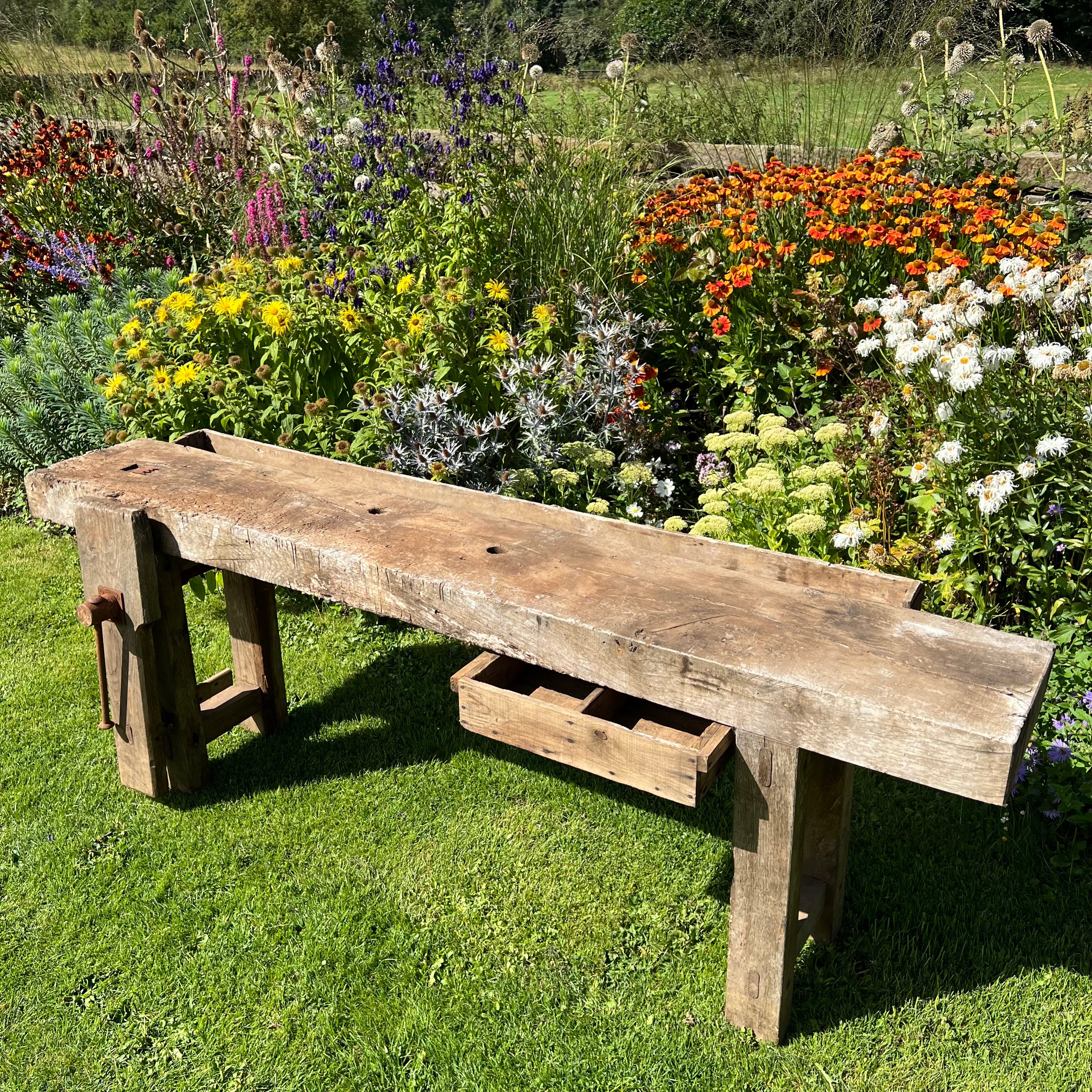 Rustic French Workbench Console c.1880 - Image 16