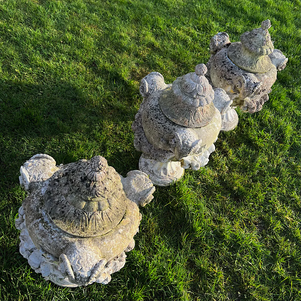 Set of Three Rams Head Urns with Swags - Image 11