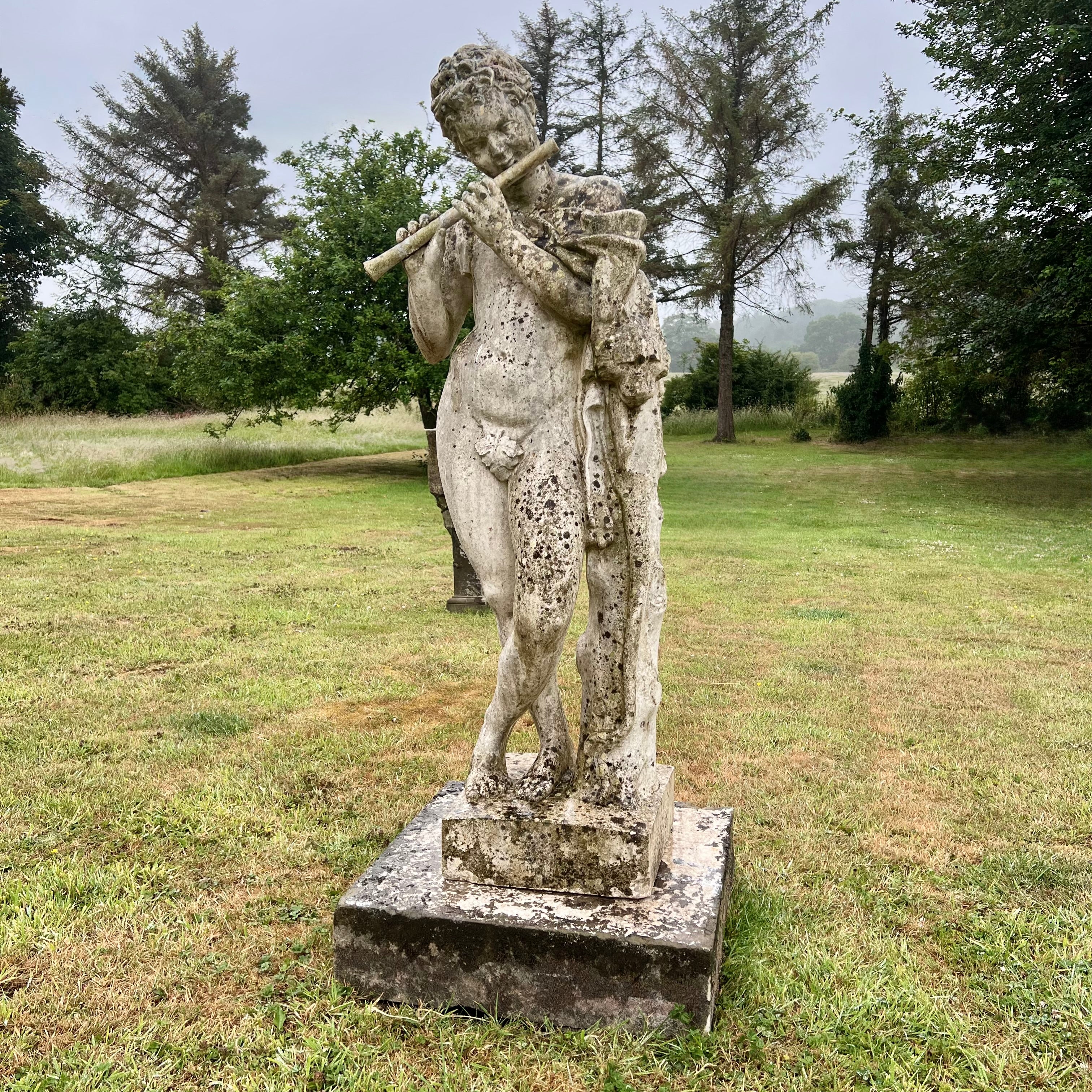 Mid-20th Century Composite Stone Statue of Pan with Stone Plinth - Image 6
