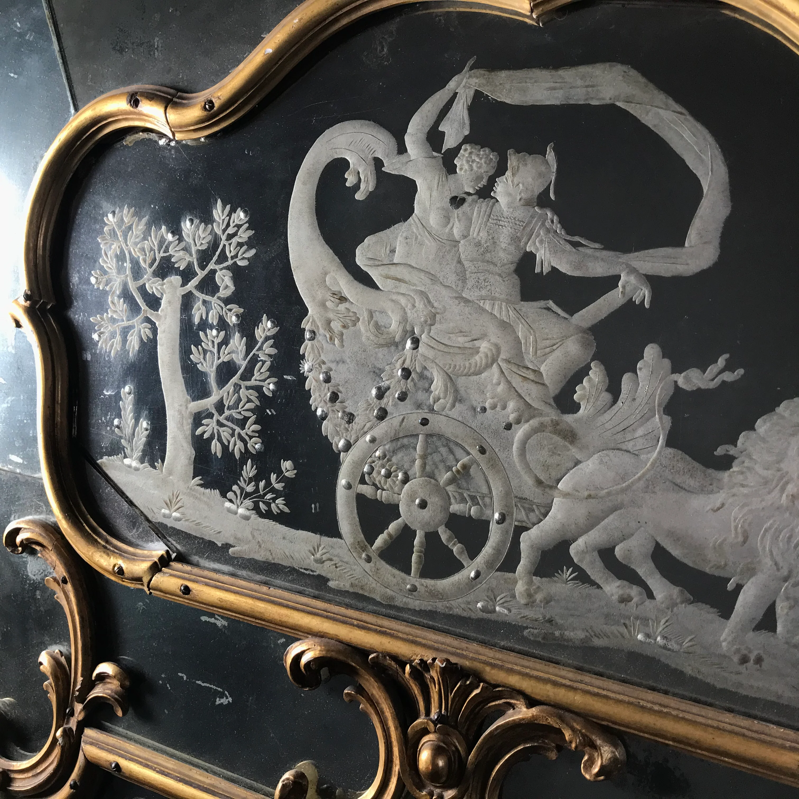 Venetian Murano Glass Engraved Sectional Mirror c.1780 - Image 6