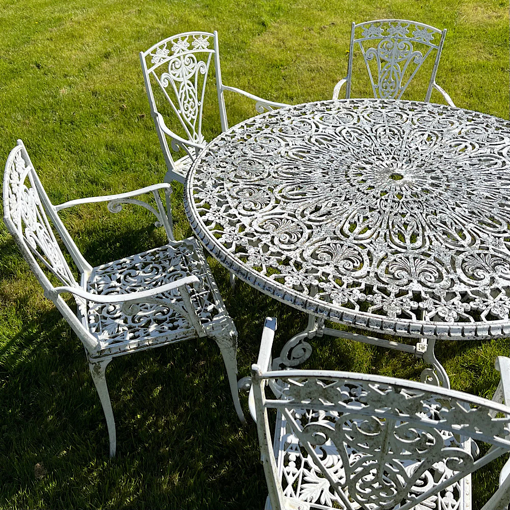 Victorian Round Garden Set with 6 Chairs in Aluminium, from Crowe Hall, Bath - Image 7