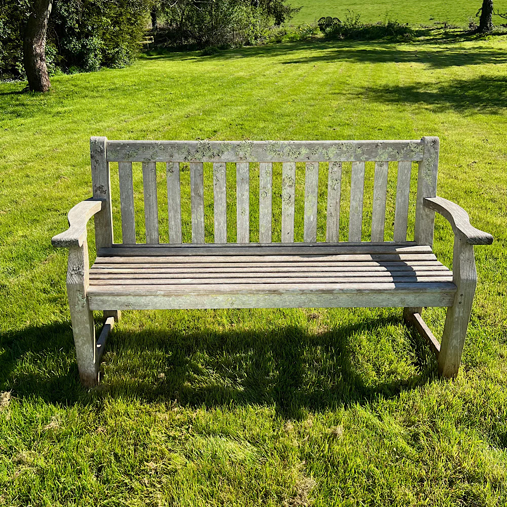 Weathered Teak Bench with Lichens from Crowe Hall - Image 2