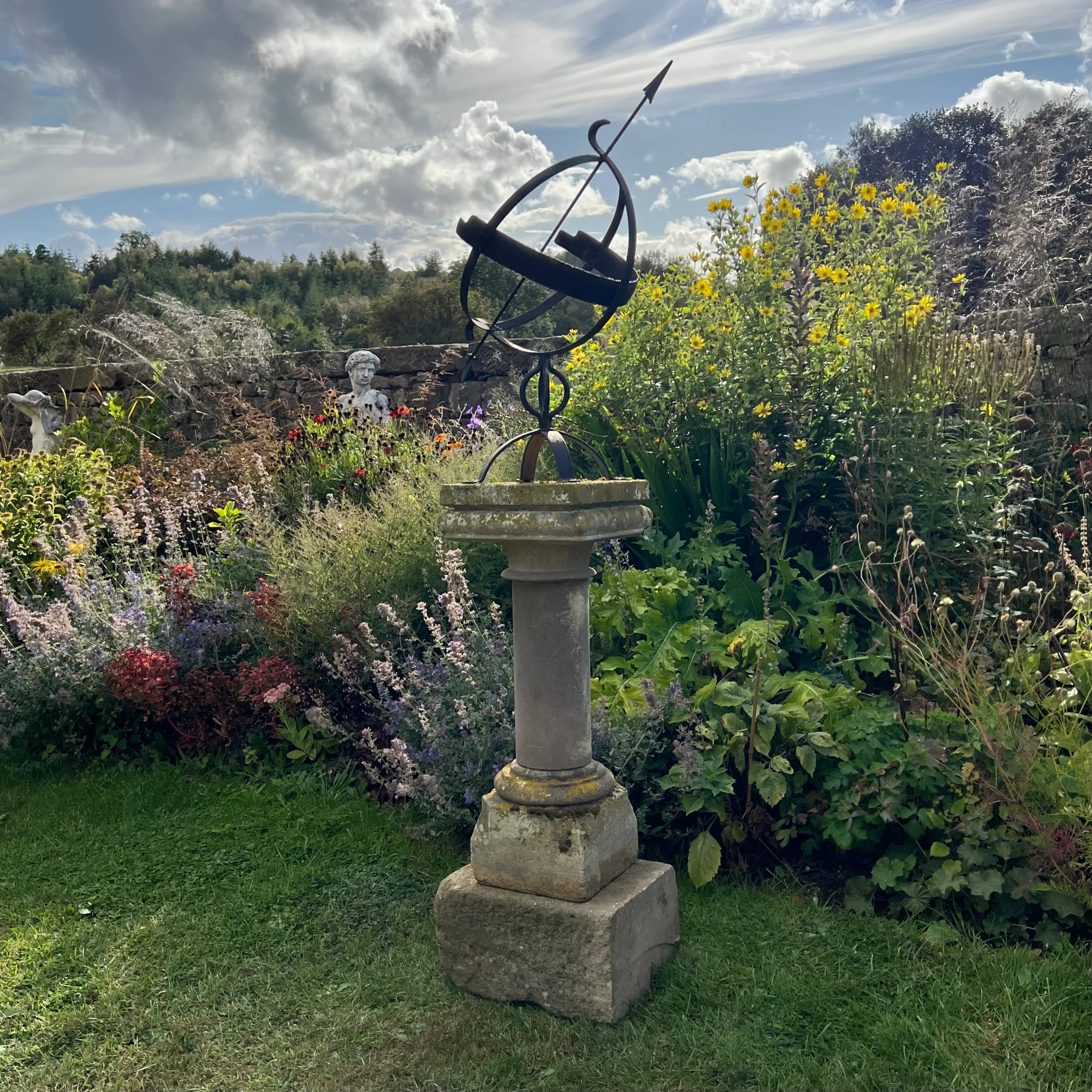 Wrought Iron Armillary Sphere upon English Carved Stone Column - Image 3